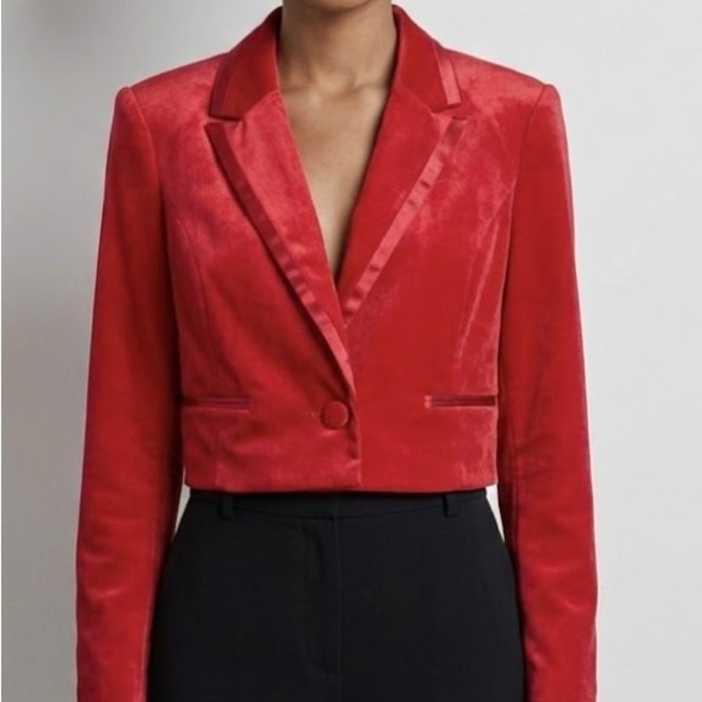 7 For All Mankind Red Velvet Cropped Blazer Large